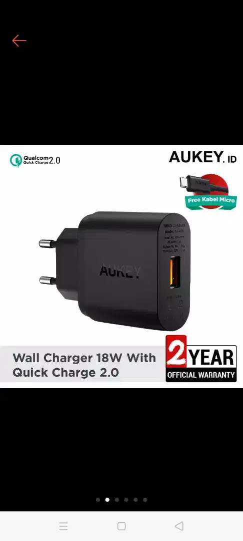 Aukey turbo cas 18w original Qualcom 2.0 fast charging