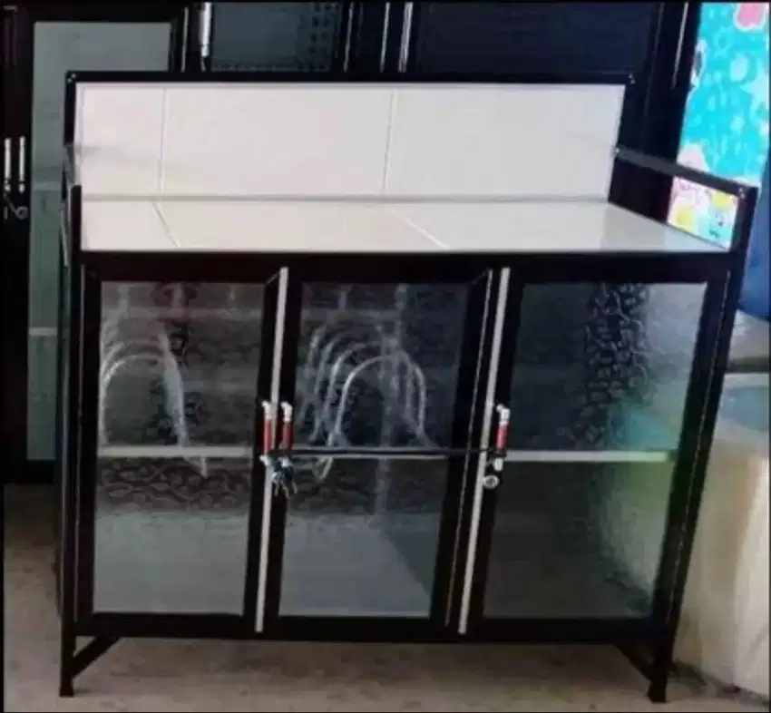 MEJA KOMPOR + RAK DAPUR FRAME ALMINI COKLAT KACA ES 100-70