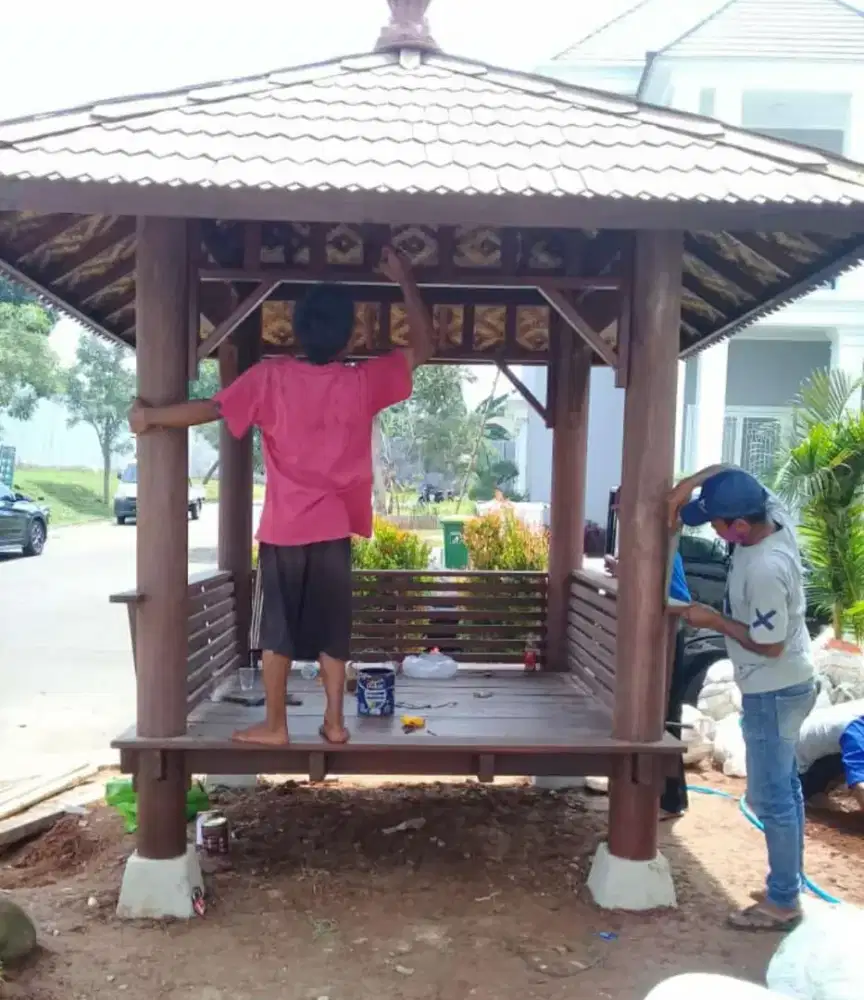 SAUNG GAZEBO  KAYU KELAPA, KAYU JATI, KAYU MERANTI.