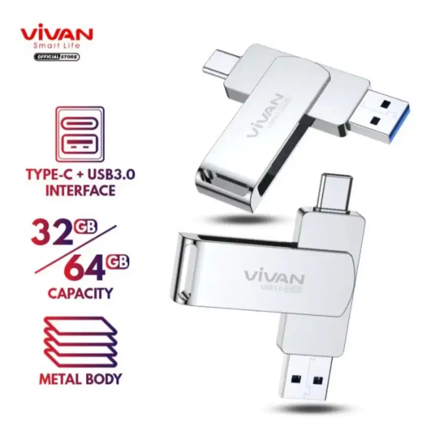 Flashdisk OTG 64GB Vivan Type C USB TypeC USB3.0 Dual Interface 32GB