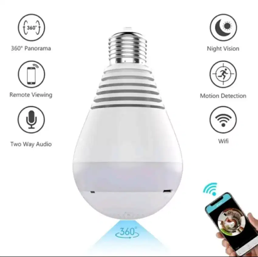 Ip camera kamera Wifi wireless online bentuk lampu bohlam panoramic