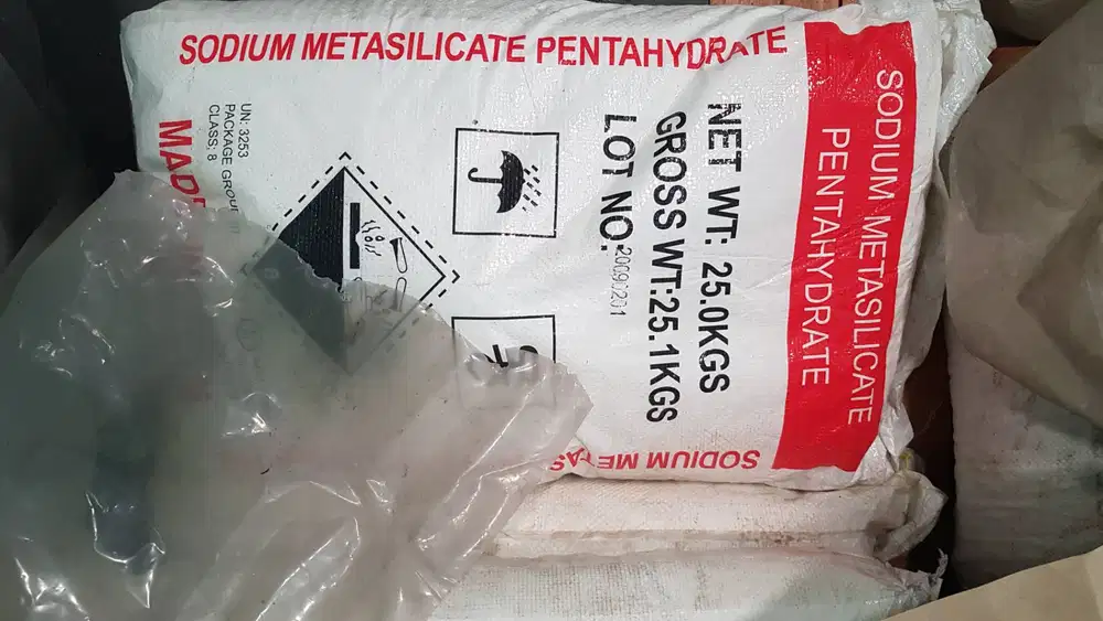 Jual bahan kimia sodium metasilicate pentahydrate, ex-china, zak 25 kg
