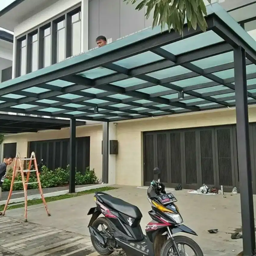 Bajaringan, canopy kaca, alderon, solarflat, polycarbonate, stainles