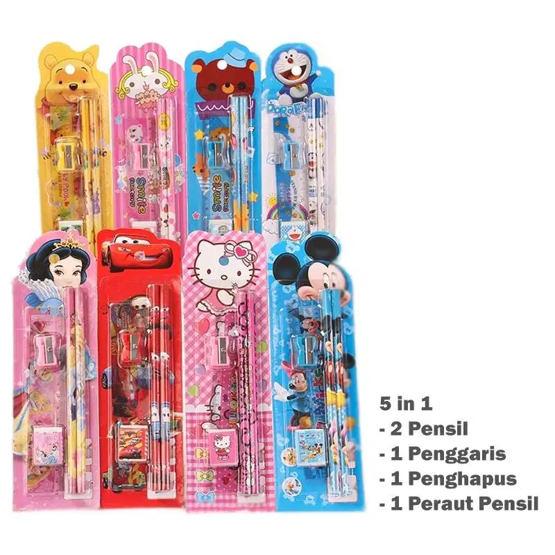Alat Tulis Pensil Set Stationary 5in1 SET ALAT TULIS SEKOLAH 5 in 1 KA
