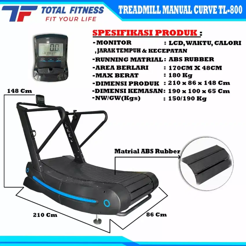 Alat fitnes treadmill manual CURVE tl 800