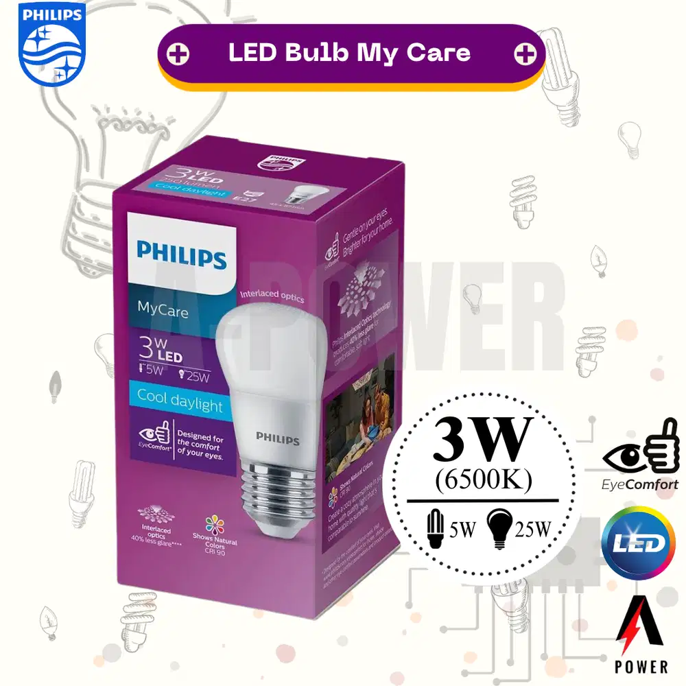 Philips - Lampu Led Bulb/Bohlam My Care 3W (Putih)