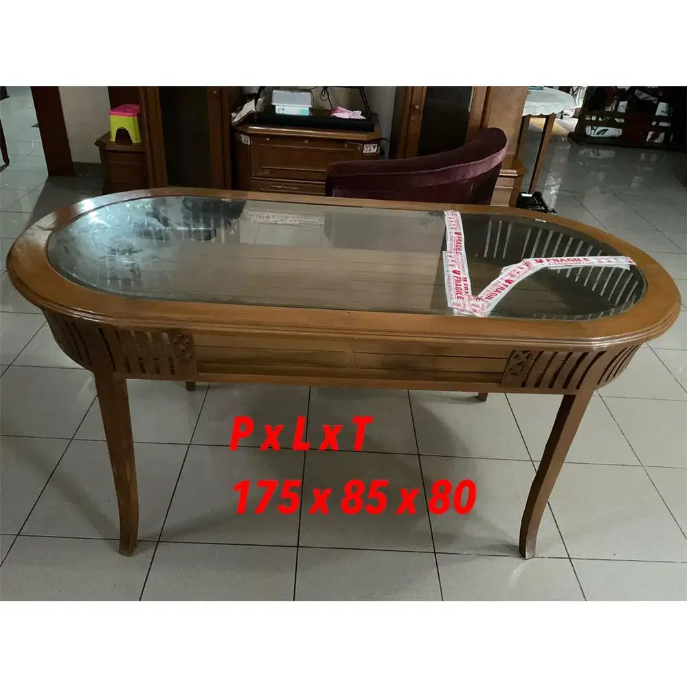 Meja Jati Oval Modern