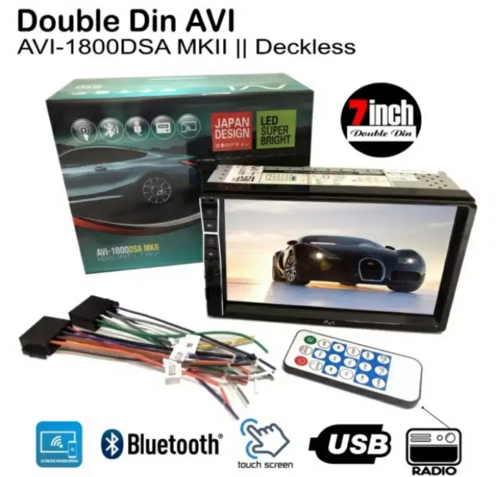 Head unit double din 7inc support mirrorlink, dll sudah terpasang