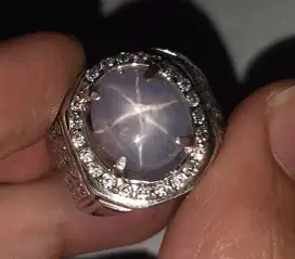 Dijual blue safir star srilangka 8 crt ring perak handmade mewah