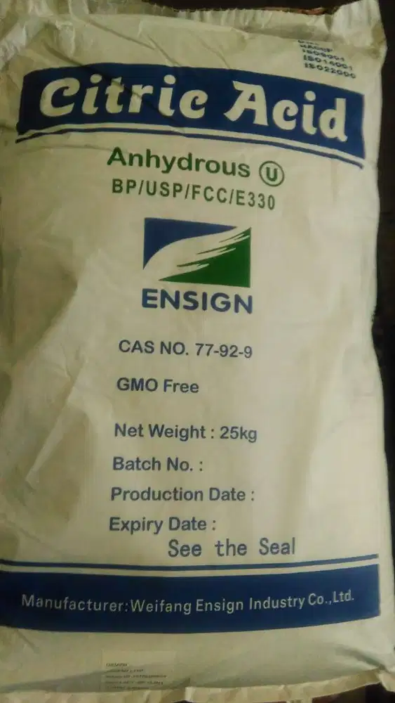 Jual bahan kimia citric acid anhydrous BP/USP ex-China, citrun,citruun