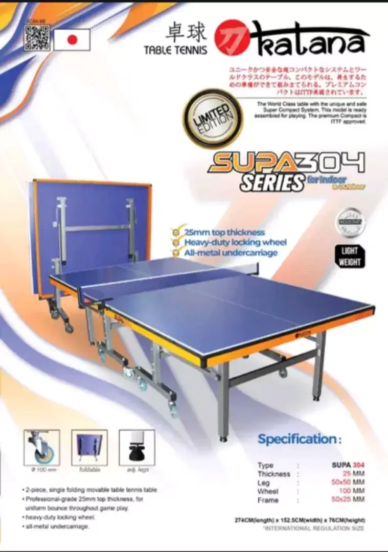 Meja pingpong Tenis meja Katana SUPA 304 Import