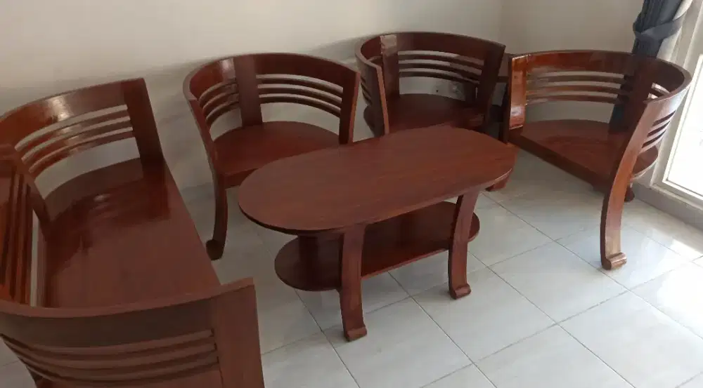 Meja dan Kursi Tamu Motif Minimalis Mangkok Kayu Jati Top Terlaris