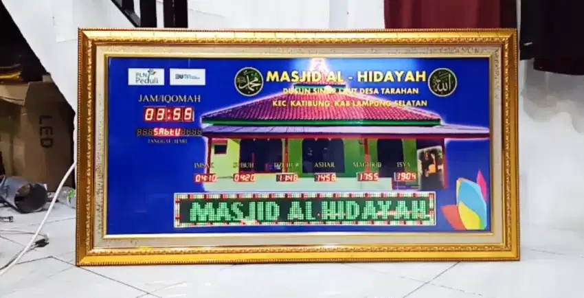 JAM SHOLAT OTOMATIS UKURAN 1M X 50CM + RUNNING TEXT