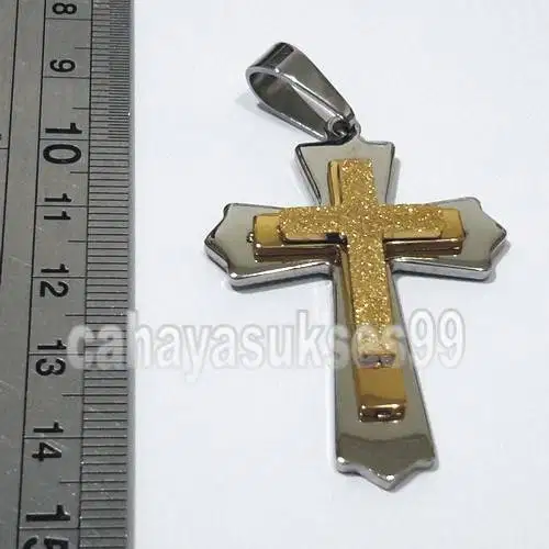 Kalung Salib Titanium Steel Gold Cross Necklace Liontin 5cm x 3,3cm
