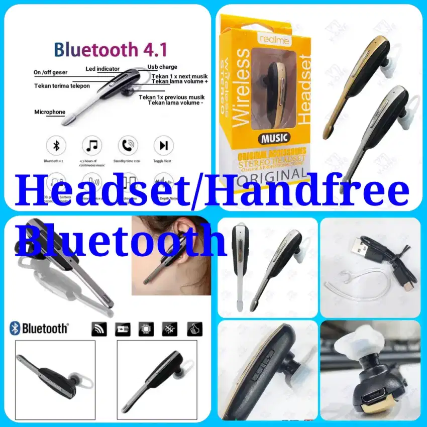 Wireless Bluetooth HeadSet / EarPhone / HandsFree Android Bs Utk Musik