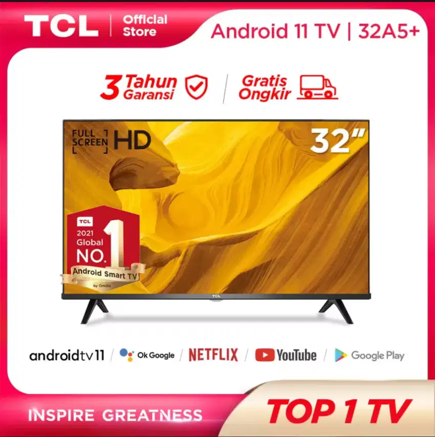 TCL 32 SmartTV Android 11 Bezelles Netflix Digital Remote Voice BARU