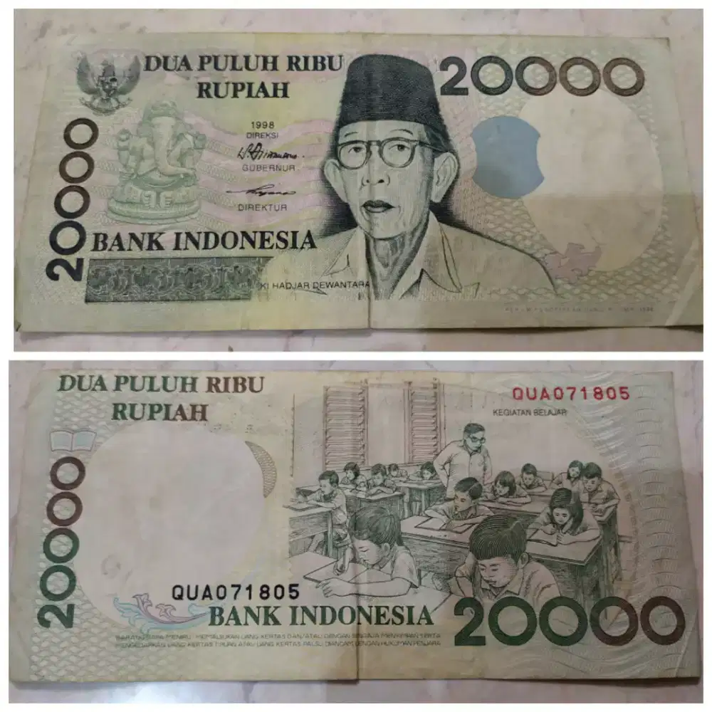 Uang lama kertas, ki hajar dewantara 20000, tahun 1998, di dps