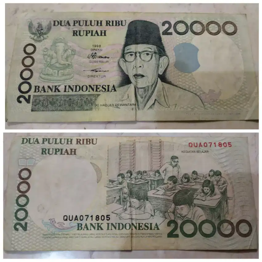 Uang lama kertas, ki hajar dewantara 20000, tahun 1998, di dps