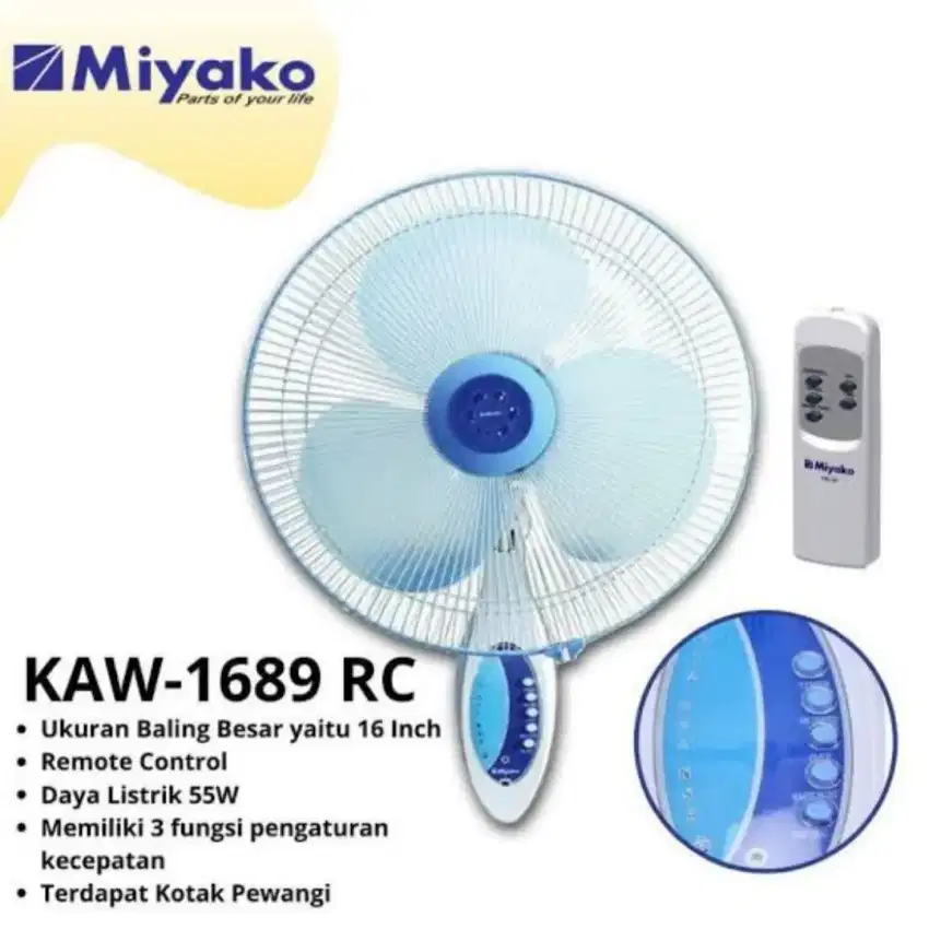 Kipas Angin Dinding Wall Fan Miyako remot remote KAW-1689 RC