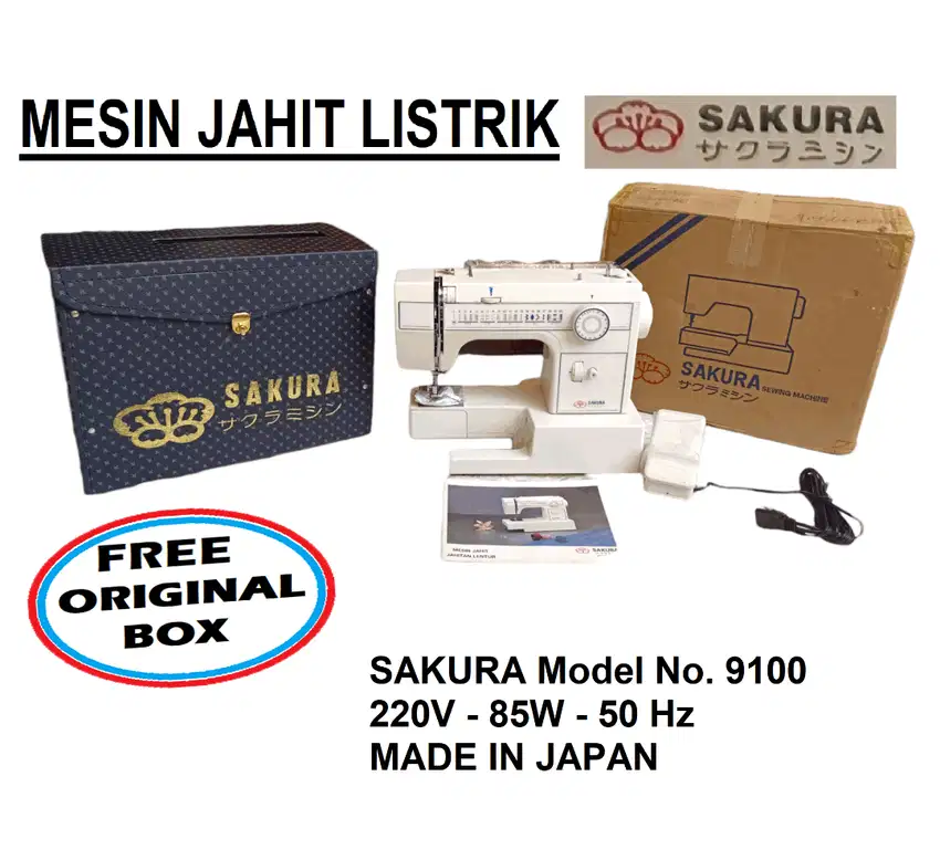 MESIN JAHIT LISTRIK Merk SAKURA MADE IN JAPAN MODEL 9100 PUTIH