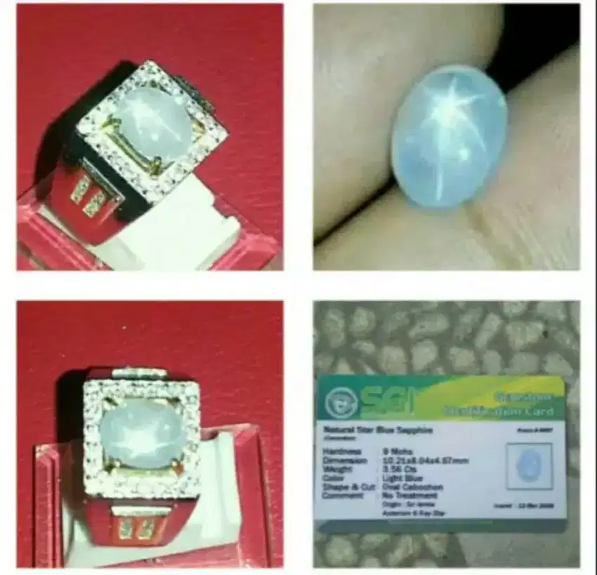 Cincin batu permata blue safir star natural +memo