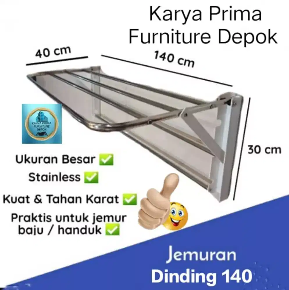 Jemuran Dinding Stainles Stel 140x40x30 kuat & awet 300rb free ongkir