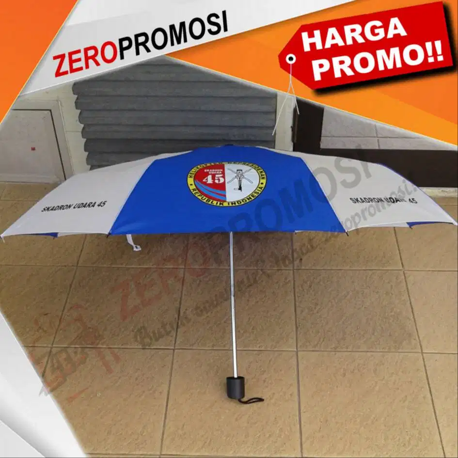 Souvenir Payung lipat 3 rangka biasa sablon 1warna 4sisi
