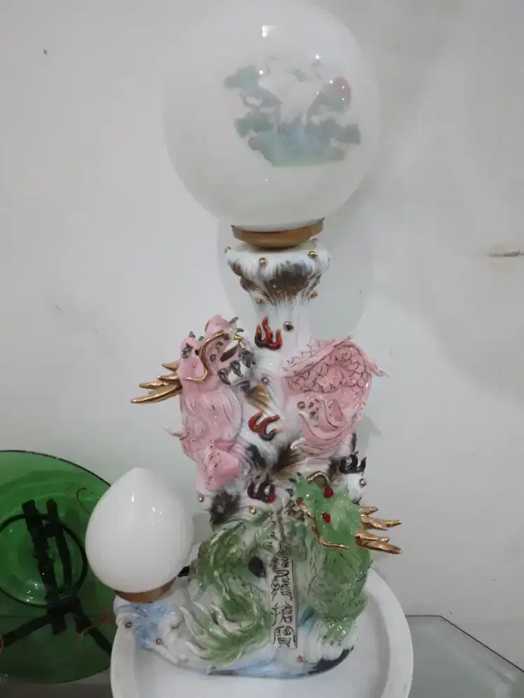 Lampu duduk keramik cina naga jadul T.56cm