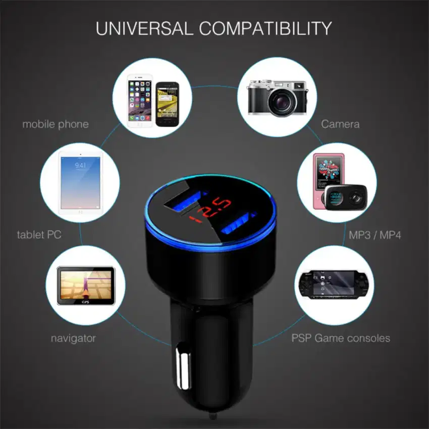 Adapter Fast Charging Dual Usb 4.8a Dg Led Display Untuk Mbl Universal