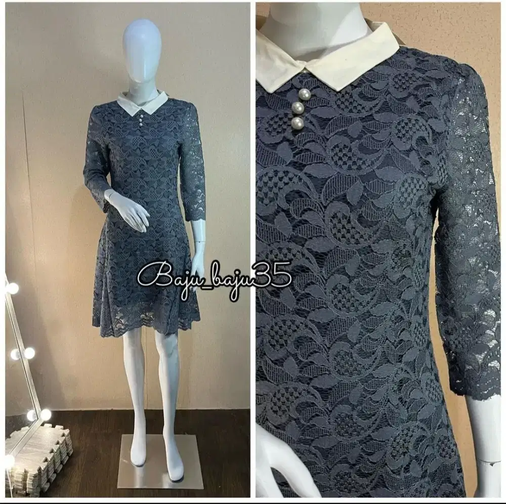 Dress #3 bahan brukat tebal lapis furing