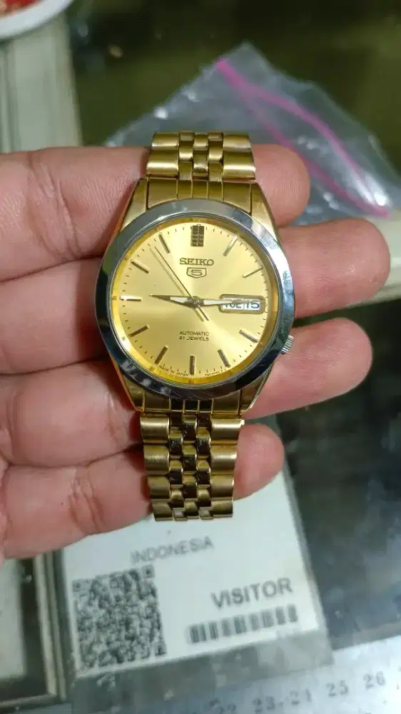 Jam tangan pria wanita saiko 5 automatic rantai warna gold mulus