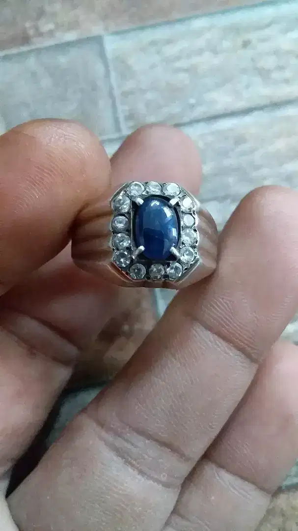 Batu jenis permata Blue Sapphire (tembus) Ring perak