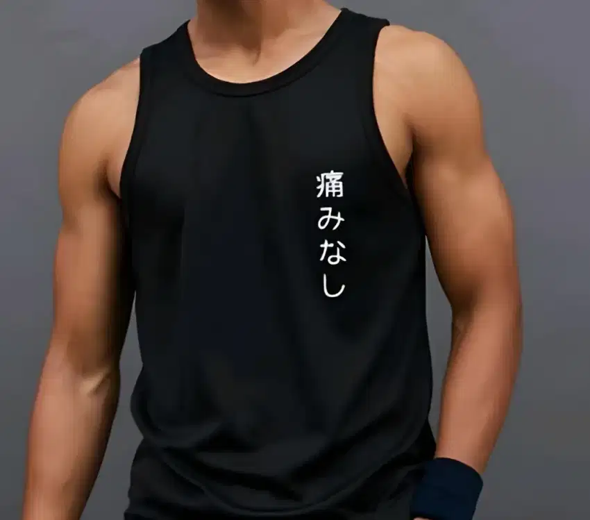 Singlet tanktop pria olahraga gym motif back Japanese style hitam