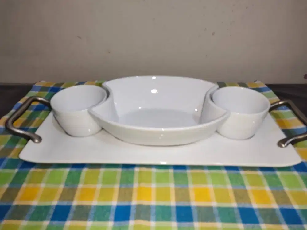 Set Serving Dish+2 Bowl+Tray (P-49) Porselin Putih Nampan Saji&Mangkuk