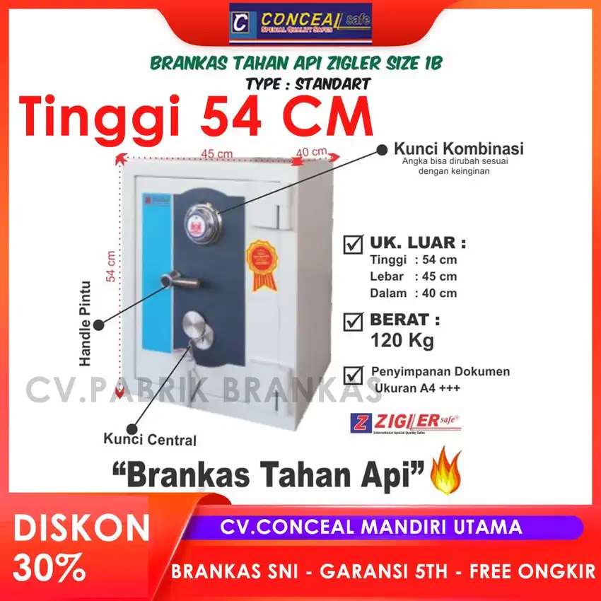 Brankas Tahan Api Zigler Safe size IB Tinggi 54 cm