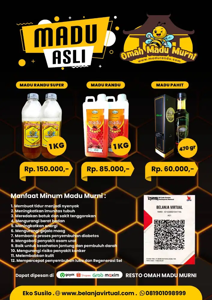 Madu Murni Bunga Randu 1 KG dan Madu pahit 360 Gram herbal Mabruuk
