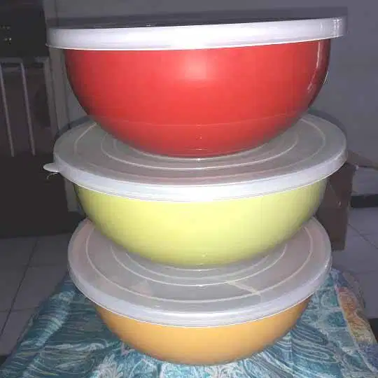 Mangkuk Fancy bowl mangkuk salad enamel + Tutup Plastik 20 / 23 cm
