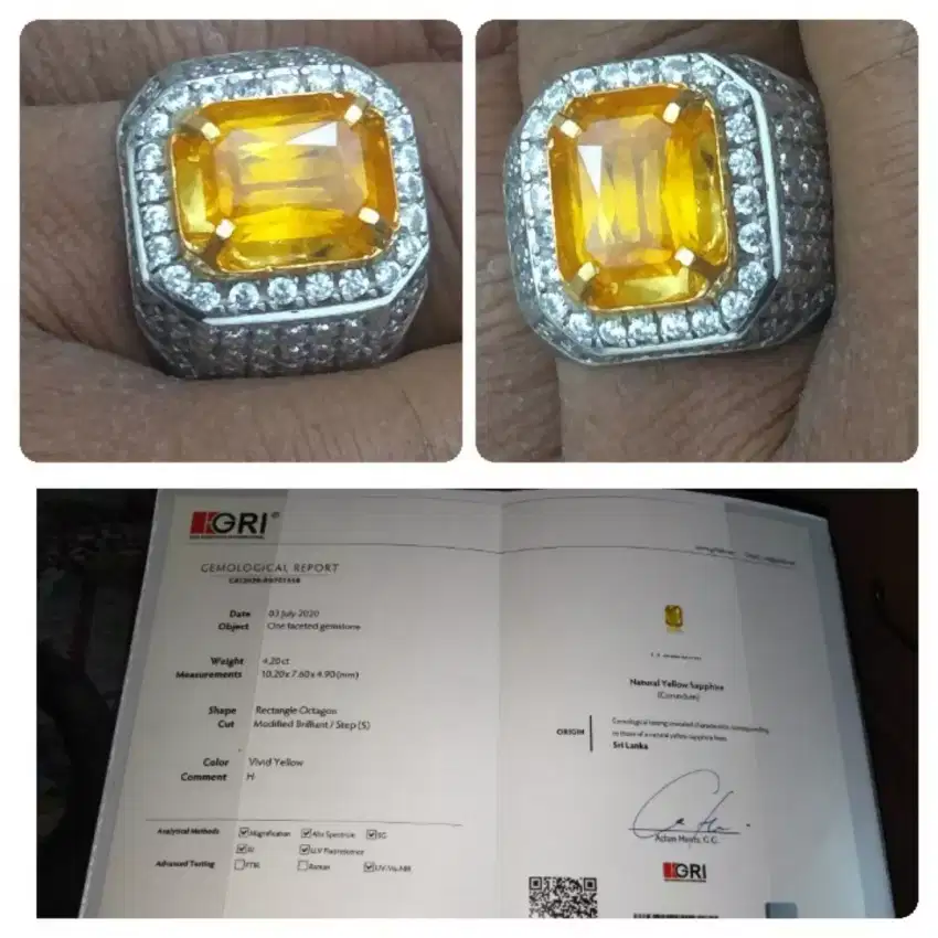 Vivid Yellow Sapphire Safir Srilanka 4.20 ct Sparkling Luster