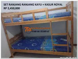 RANJANG KAYU MINIMALIS SORONG RANJANG KAYU TINGKAT FUL SET KASUR ROYAL