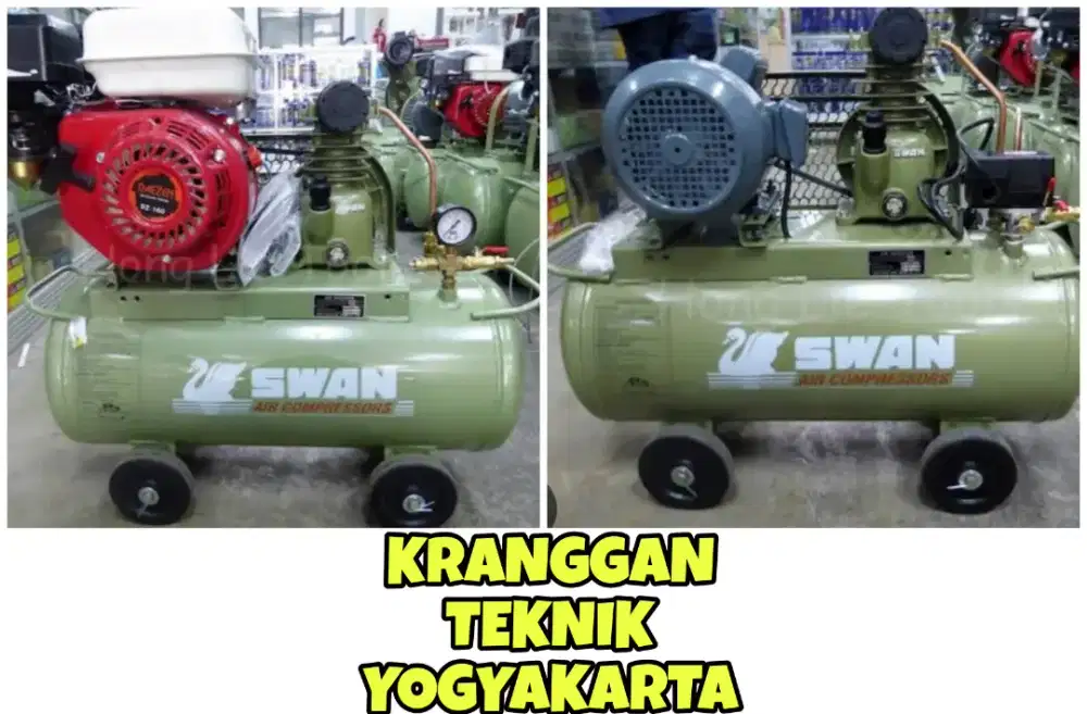 (KRANGGAN TEKNIK)kompresor angin merk Swan 1/4 hp pake penggerak
