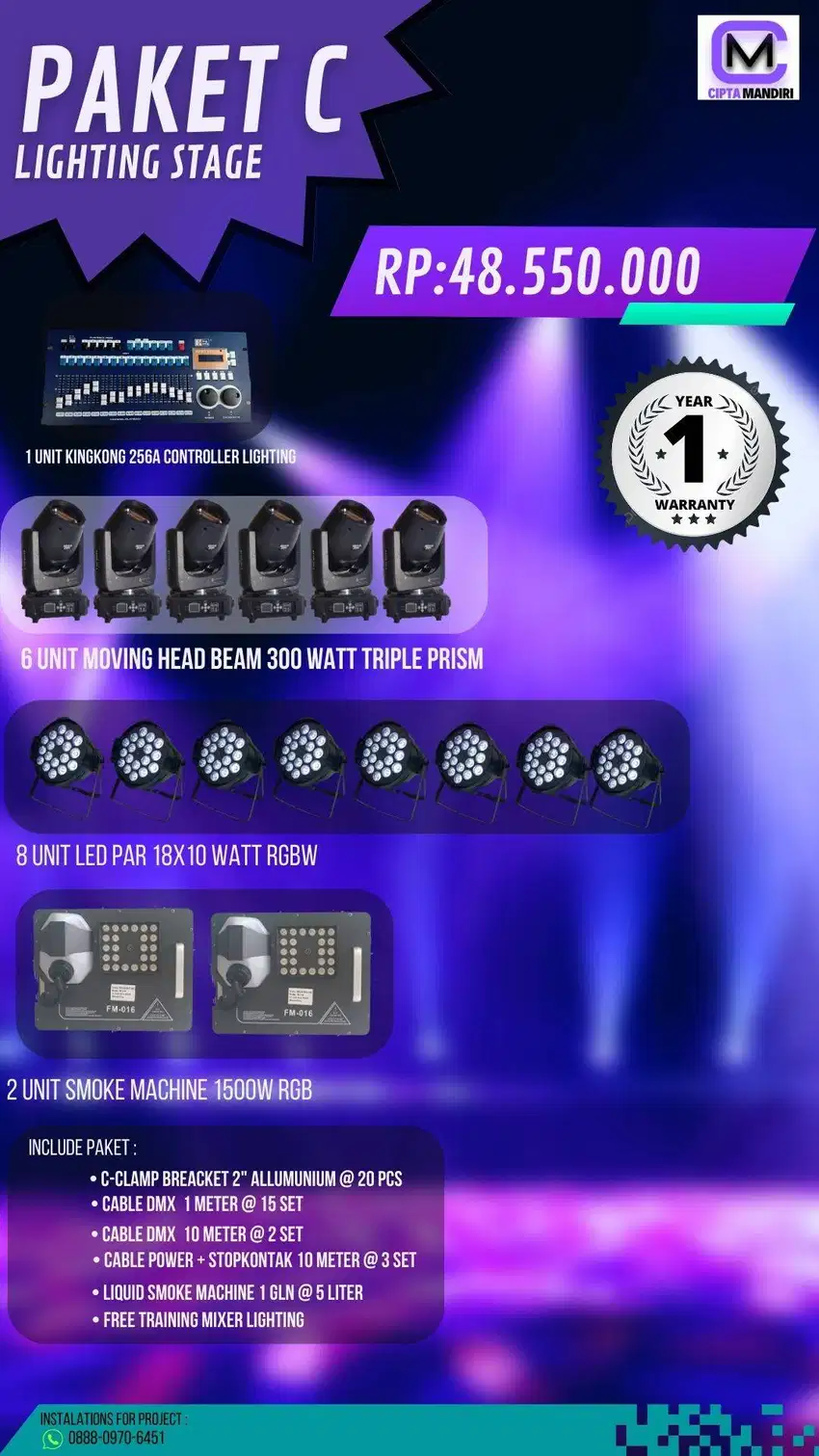 PAKET C LIGHTING STAGE/PANGGUNG , MOVING HEAD BEAM , PARLED ,MIXER DMX