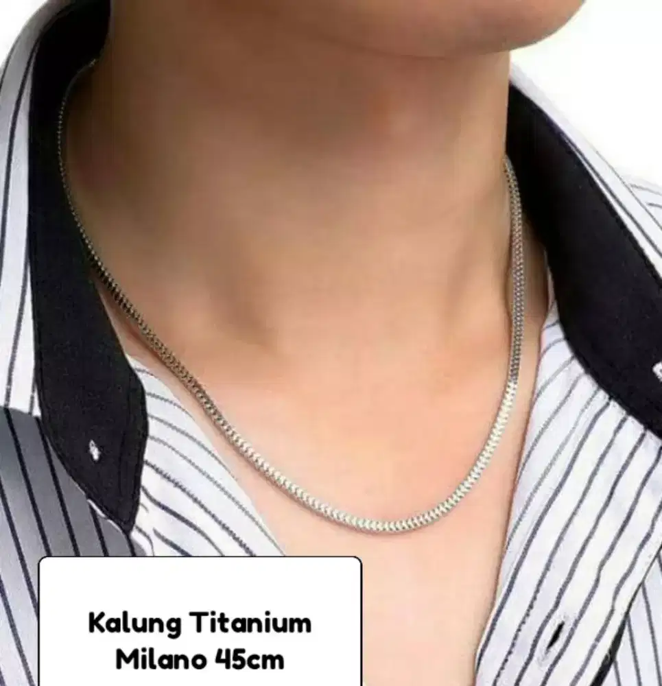 Titanium Silver Kalung Pria dan Wanita Motif Milano Panjang 45cm