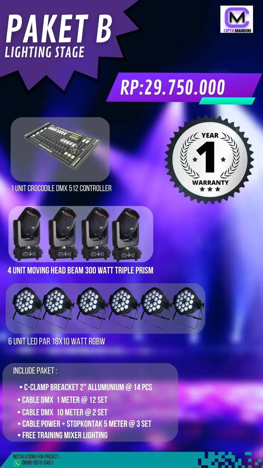 PAKET B LIGHTING STAGE/PANGGUNG,MOVING HEAD BEAM , LEDPAR , FRESNEL