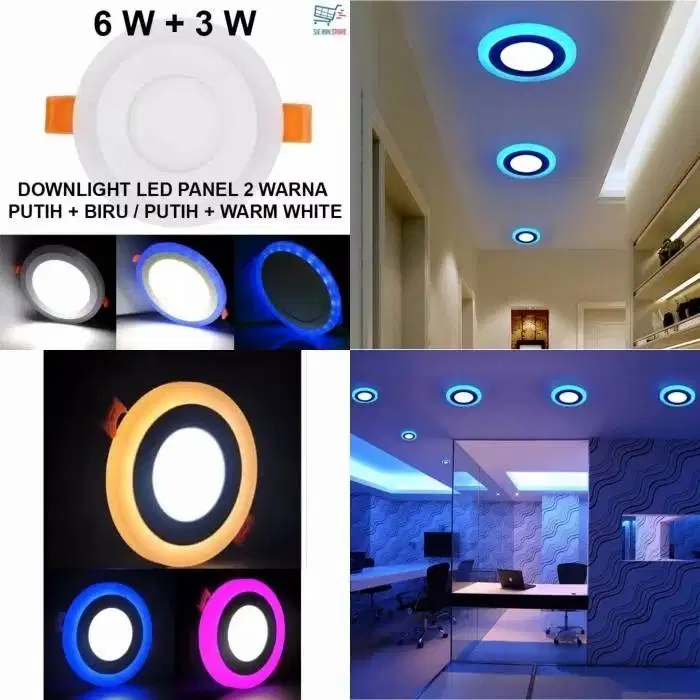 Lampu Downlight LED Panel 2 Warna 6W Putih+3W Pink Inbow Putih+Pink