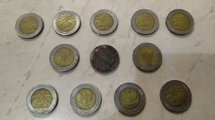 Uang lama koin, kelapa sawit 1.000 rupiah,tahun 1996 & 2000, di dps