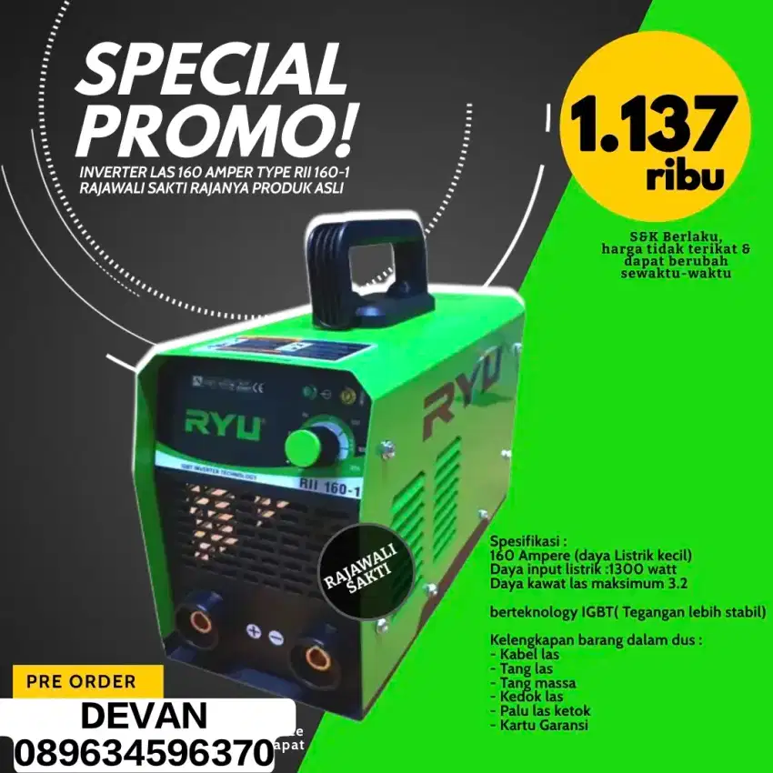 RYU MESIN LAS 160 A 1300 WATT RII160-1 MURHA BERGARANSI