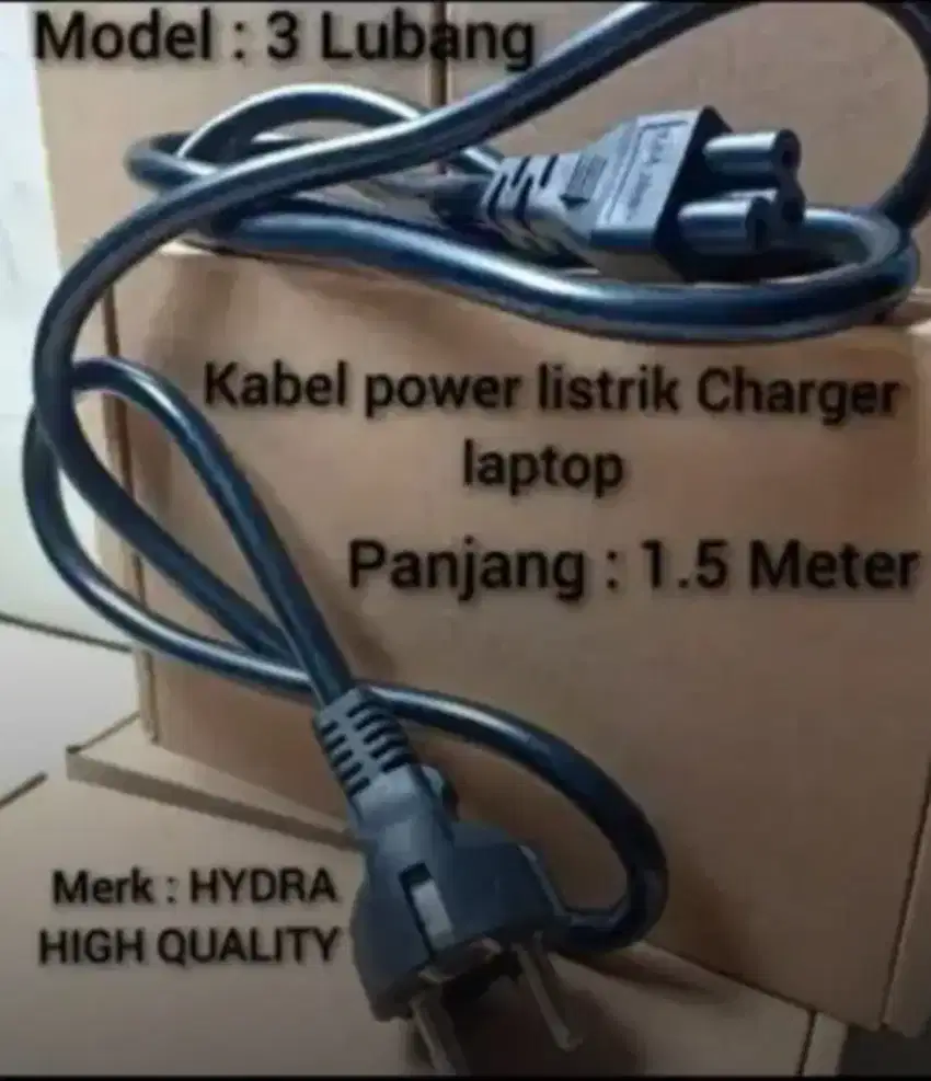 Kabel power lubang 3 untuk cas laptop