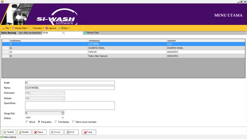 Software Cuci Mobil Custom