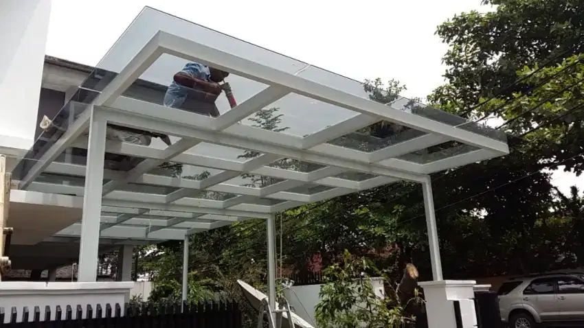 Canopy kaca tempered, alderon, solarflat, bajaringan spandek, pagar