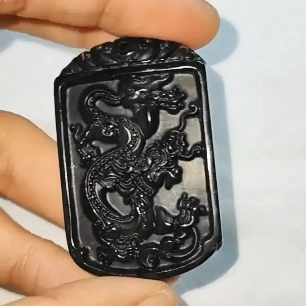 Liontin BlackJade Asli Ukir Naga - Giok Hitam Naga - Giok Naga Hitam